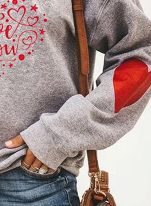 Women's Sweatshirt Casual Heart-shaped Love You Letter Solid Round Neck Long Sleeve Daily Pullovers