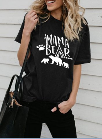 Women's Mama Bear T-shirts Letter Bear Short Sleeve Round Neck Casual Mother's Day T-shirt