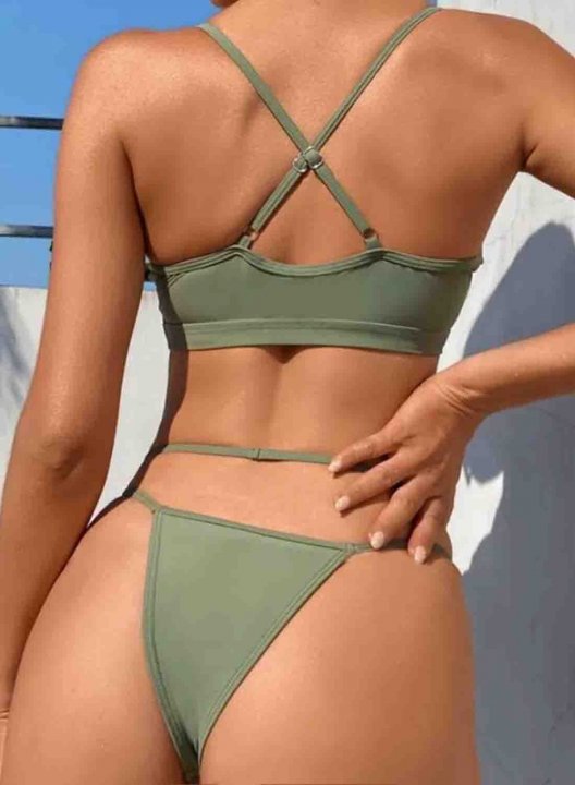 Women's Bikinis Solid V Neck Criss Cross Bikini Bathing Suits