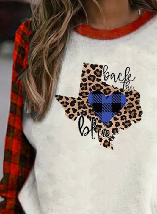 Women's Pullovers Plaid Leopard Color Block Letter Round Neck Long Sleeve Casual Daily Pullovers