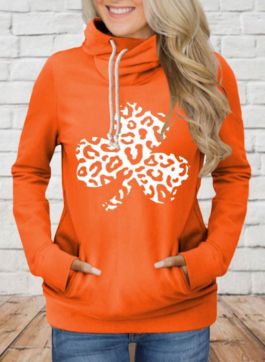 Women's Hoodies Leopard Saint Patrick's Day Clover Long Sleeve Daily Casual Drawstring Pocket Drawstring Hoodie