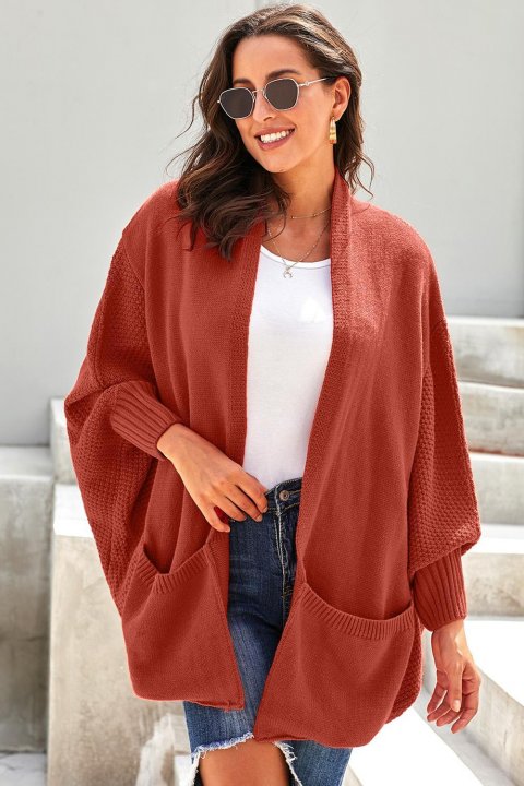 Women's Cardigans Patch Pockets Batwing Sleeve Cardigan