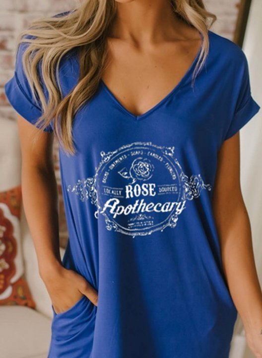 Women's Rose Apothecary T-shirts Dress Graphic Rose Print Short Sleeve V Neck Summer Casual Shirts Mini Dress