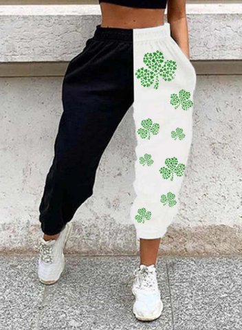 Women's Shamrock Joggers Color Block Shamrock Sequin High Waist Straight Ankle-length Casual Joggers