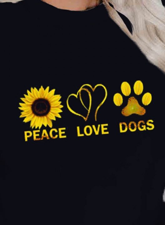 Women's Sunflower Peace Love Dogs Print Sweatshirt