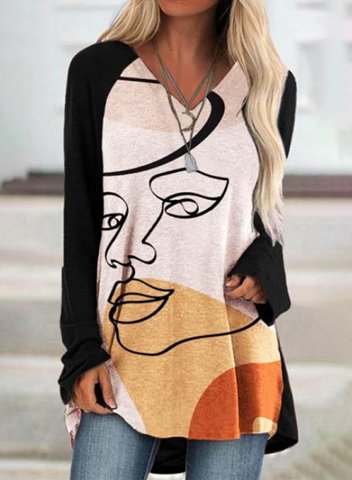 Women's Tunic Tops Casual Abstract Color Block Round Neck Long Sleeve Daily Tops