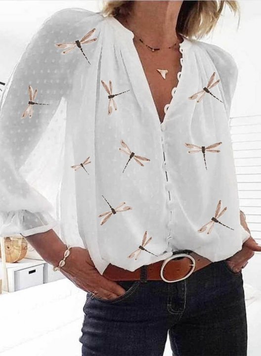 Women's Blouse Animal Print V Neck Long Sleeve Daily Casual Blouse