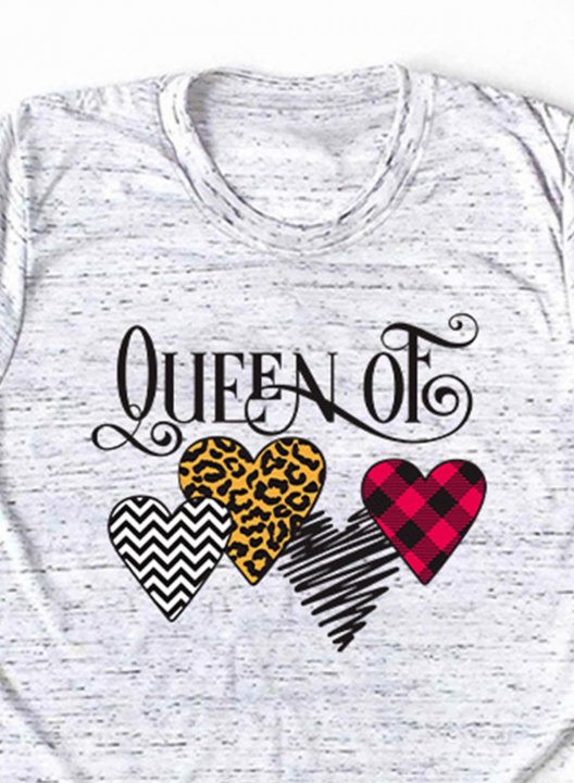 Women's T-shirts Leopard Plaid Letter Heart-shaped Short Sleeve Round Neck Daily T-shirt