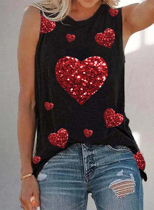 Women's Tank Tops Summer Casual Sequin Solid Heart-shaped Round Neck Tunic Tops