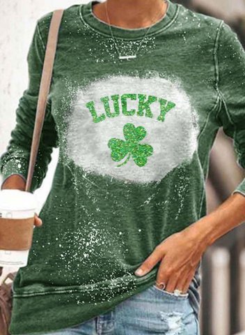 Women's St Patricks Sweatshirt Letter Lucky Color Block Print Long Sleeve Round Neck Daily T-shirt
