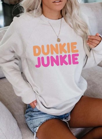 Women's Dunkie Junkie White Sweatshirts Long Sleeve Crew Neck Sweatshirt