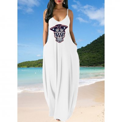 Small V-neck New England Patriot Sleeveless Sling Long Loose Dress