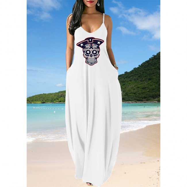 Small V-neck New England Patriot Sleeveless Sling Long Loose Dress