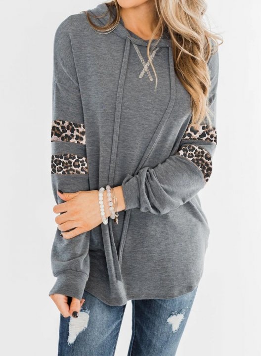 Color Block Leopard Long Sleeve Hoodie