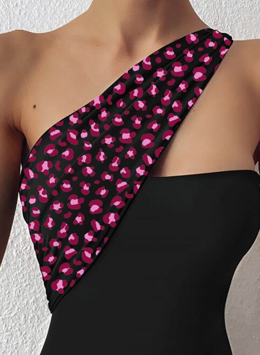 Women's One-Piece Swimsuits One-Piece Bathing Suits Leopard Halter Asymmetric One-Piece Swimsuit