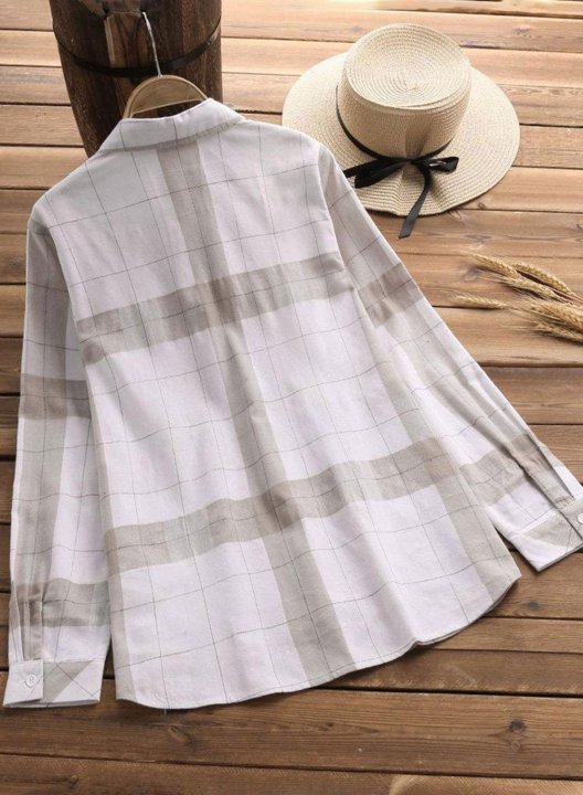 Women's Shirts Plaid Long Sleeve Turn Down Collar Office Vintage Shirt