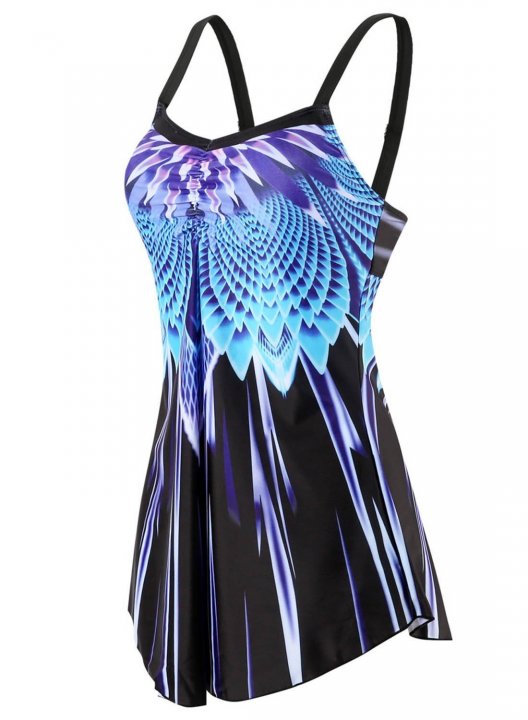 Women's Tankinis Geometric Padded Halter Floral Butterfly Swim Dresses With Mid Waist Swim Bottom