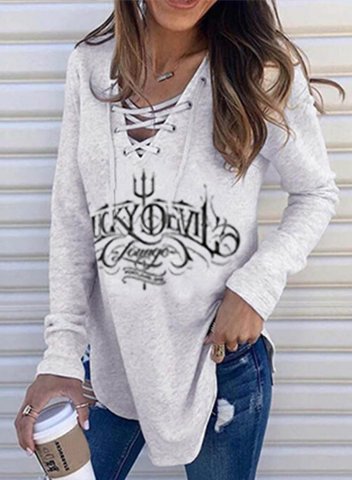 Women's Tunic Tops Casual Solid Letter V Neck Knot Long Sleeve Daily Tops