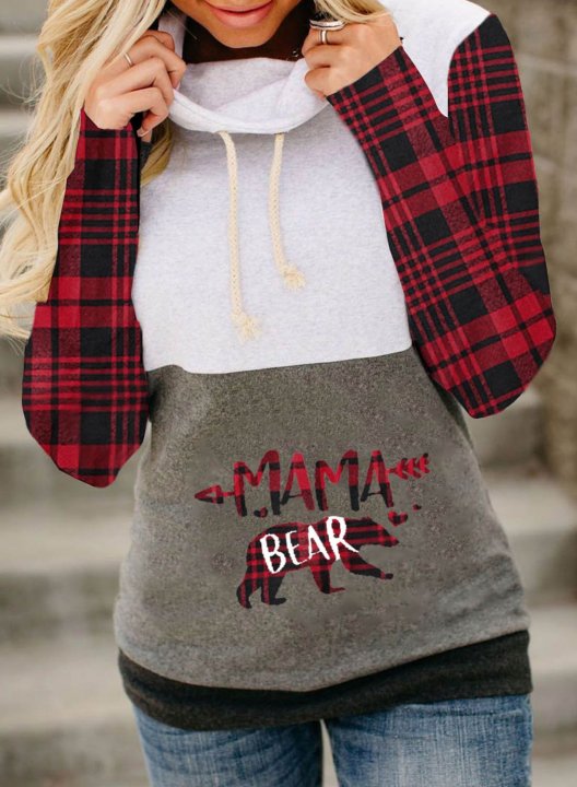 Women's Hoodies Long Sleeve Plaid Solid Hoodie