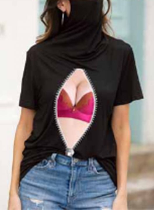 Women's T-shirts Abstract Print Short Sleeve Turtleneck Daily T-shirt