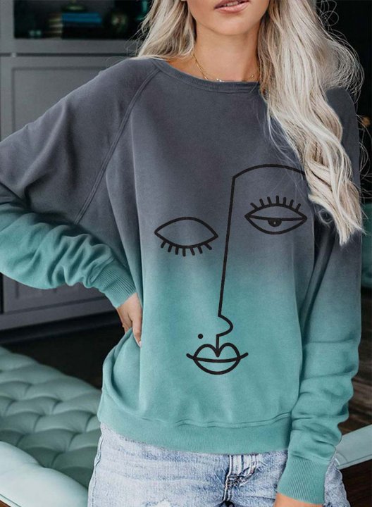 Women's Abstract Face Sweatshirt Long Sleeve Round Neck Casual Sweatshirt