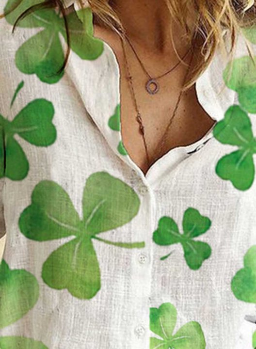 Women's St Patrick's Day Shirts Shamrock Print Turn Down Collar Long Sleeve Daily Casual Shirts