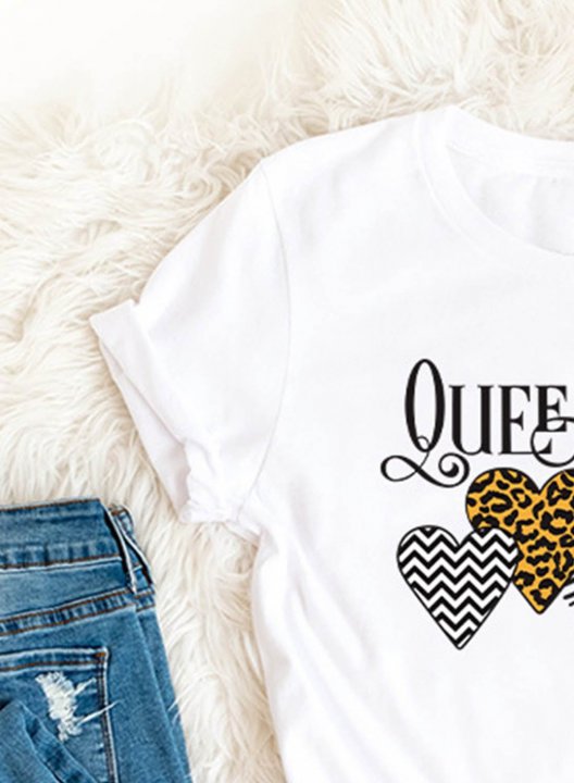 Women's T-shirts Leopard Plaid Letter Heart-shaped Short Sleeve Round Neck Daily T-shirt