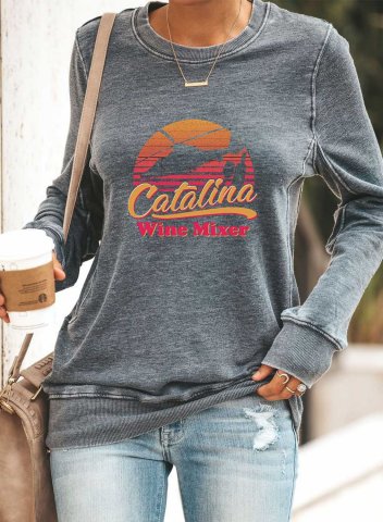 Women's Catalina Wine Mixer Sweatshirt Solid Letter Long Sleeve Round Neck Casual T-shirt