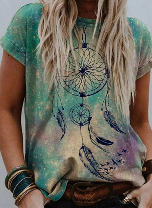 Women's T-shirts Tribal Short Sleeve Round Neck Daily Boho T-shirt