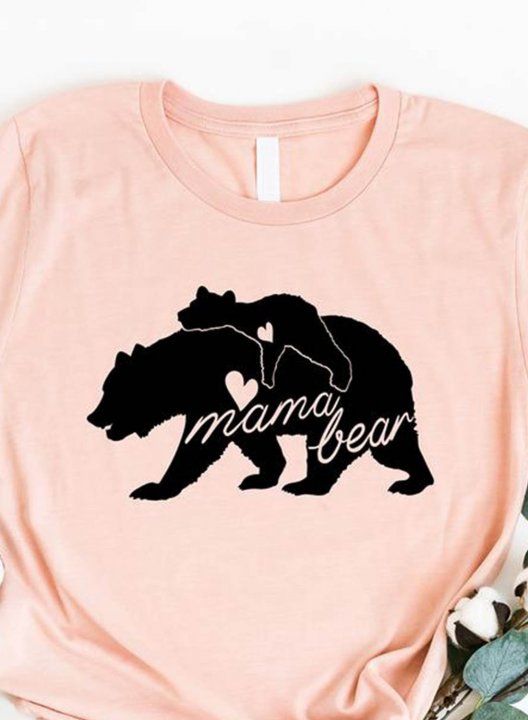 Women's Mother's Day Gift T-shirts Casual Mama Bear Print Round Neck Short Sleeve Daily T-shirts