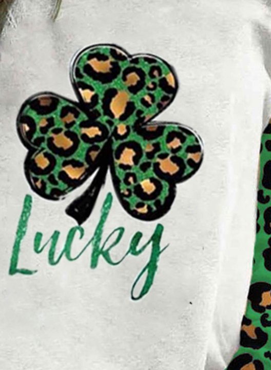 Women's St Patrick's Day Sweatshirts Leopard Lucky Clover Print Long Sleeve Round Neck Sweatshirt