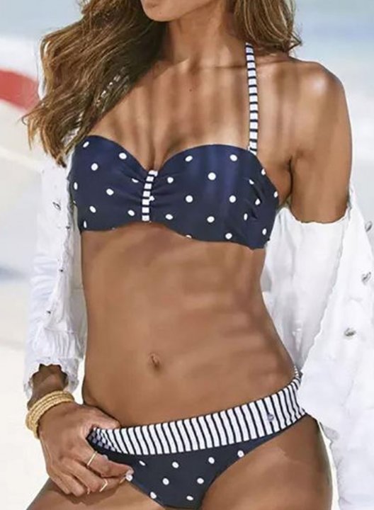 Women's Bikinis Color Block Striped Polka Dot Spaghetti Unadjustable Under-wire Padded Bikini