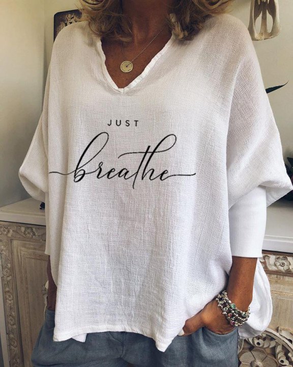 Woman's Just Breath Casual V-neck Sweatshirt