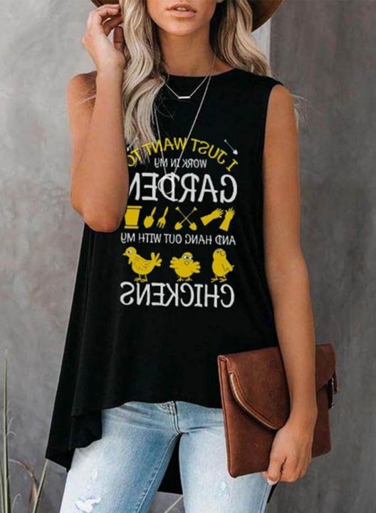 Women's Tank Tops Letter Sleeveless Round Neck Casual Cute Tank Top