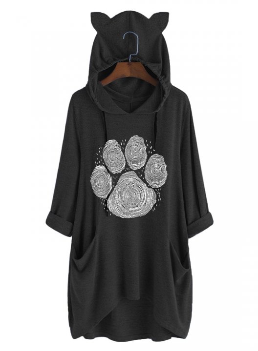 Dog Footprint Print Knit Hoodie Home Wear