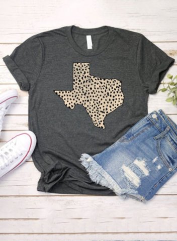 Women's T-shirts Leopard Print Short Sleeve Round Neck Daily Texas independence day T-shirt