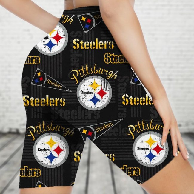 PITTSBURGH STEELERS Sports Stretch Fitness Running Side Pocket Shorts Tight-Fitting High-Waist Yoga Pants