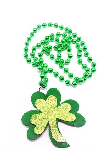 Saint Patrick's Day Irish Festival Green Shamrock Round Bead Necklace