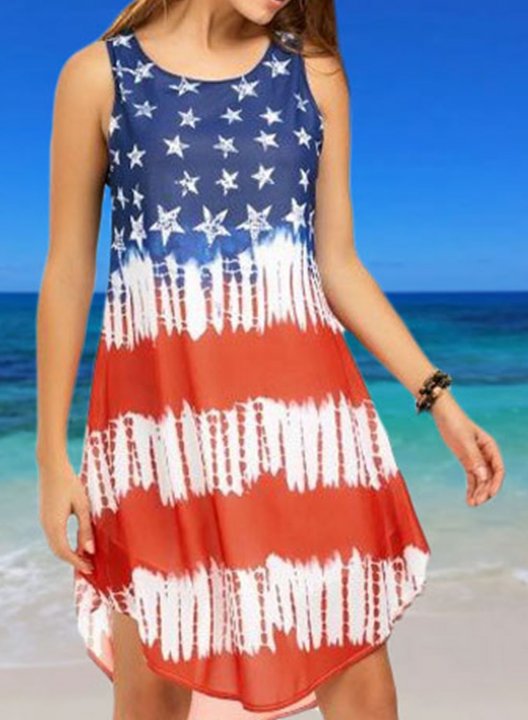 Women's Mini Dress Flag Fit & Flare Sleeveless Round Neck Vacation Beach Mini Dress