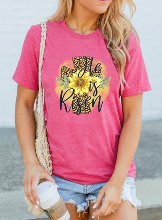 Women's T-shirts Sunflower Letter Print Short Sleeve Round Neck Daily T-shirt