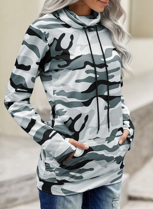 Camo Pocket Turtleneck Casual Sweatshirt