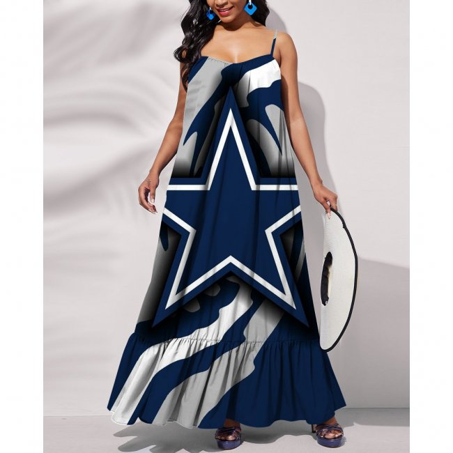 Dallas Cowboys Printed Tie Back Pocket Strap Swing Dress