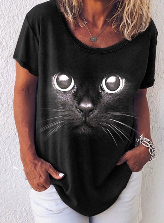 Women's T-shirts Solid Animal Print Round Neck Short Sleeve Summer Daily Casual T-shirts