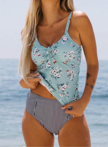 Women's Tankinis Color Block Floral V Neck Padded Vacation Tankini