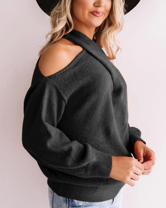 Women v-neck off-shoulder sweater Two wearing ways