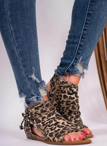 Women's Sandals Leopard Zipper PU Leather Sandals
