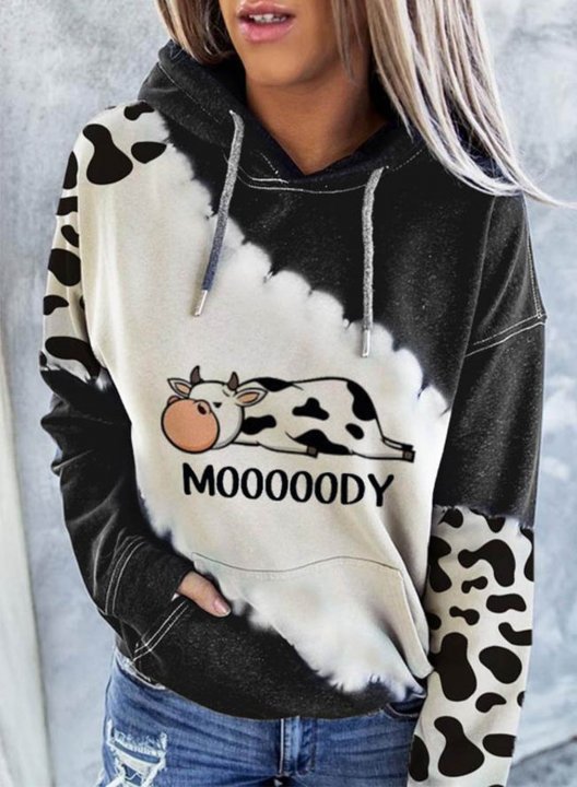 Women's Cute Cow Print Pocket Hoodie