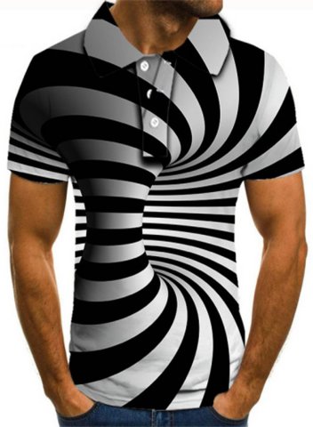 Men's 3d Graphic Polo T-shirts Visual Color Block Turn Down Collar Short Sleeve Casual T-shirts