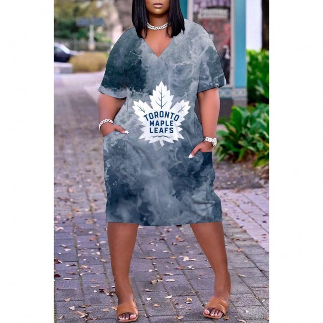 Women's Toronto Maple Leafs Printed V-neck Casual Pocket Dress