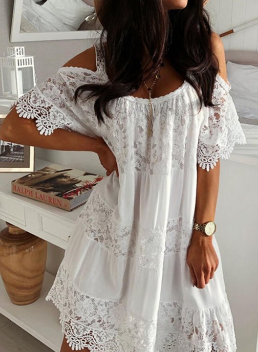 Women's Mini Dress Solid Lace Floral Fit & Flare Short Sleeve Spaghetti Daily Mini Dress